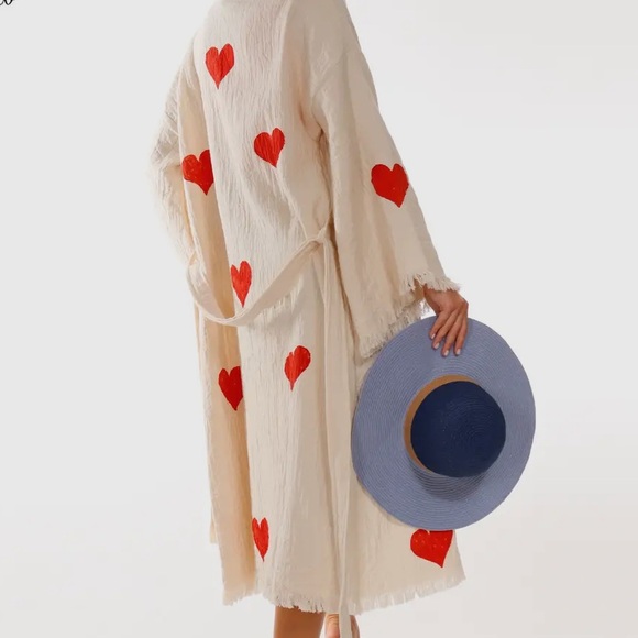 Handcrafted HEART ORGANIC KAFTAN Robe Cover Up Kimono Robe - Picture 9 of 9